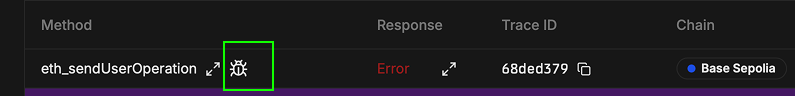 Request logs debug icon