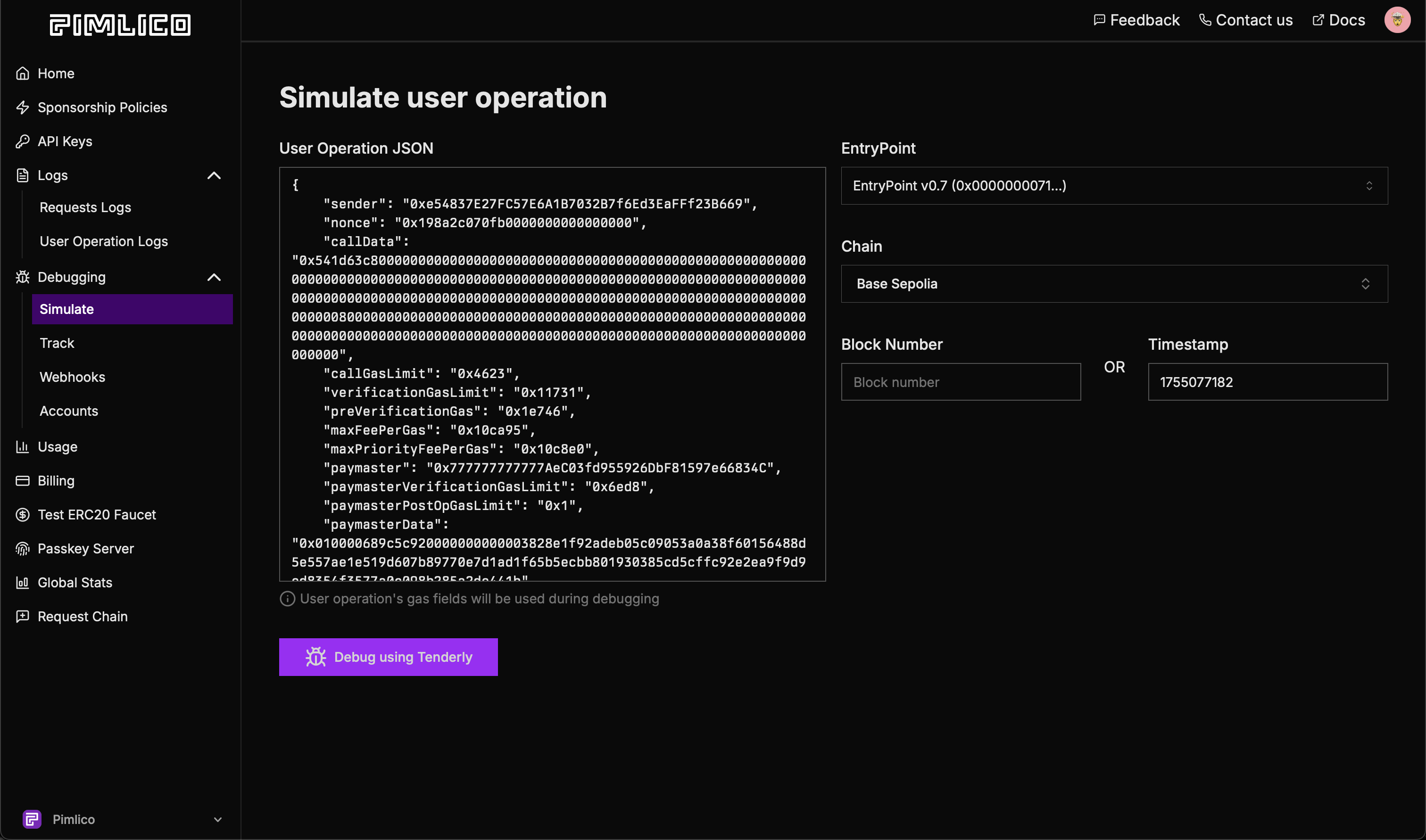 Debugging page