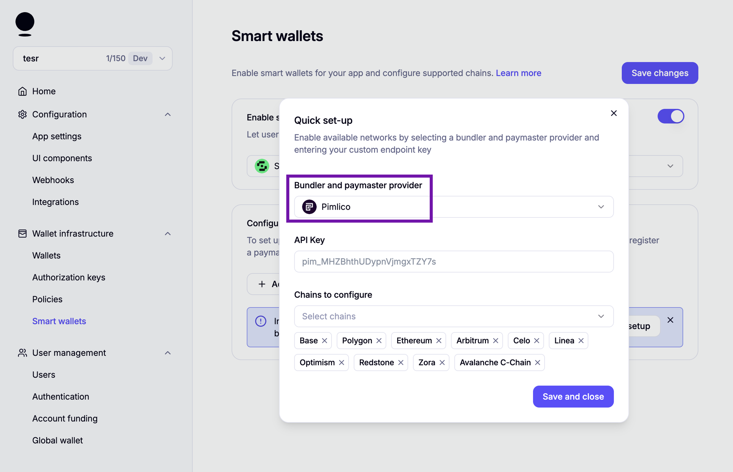 Configure chains section