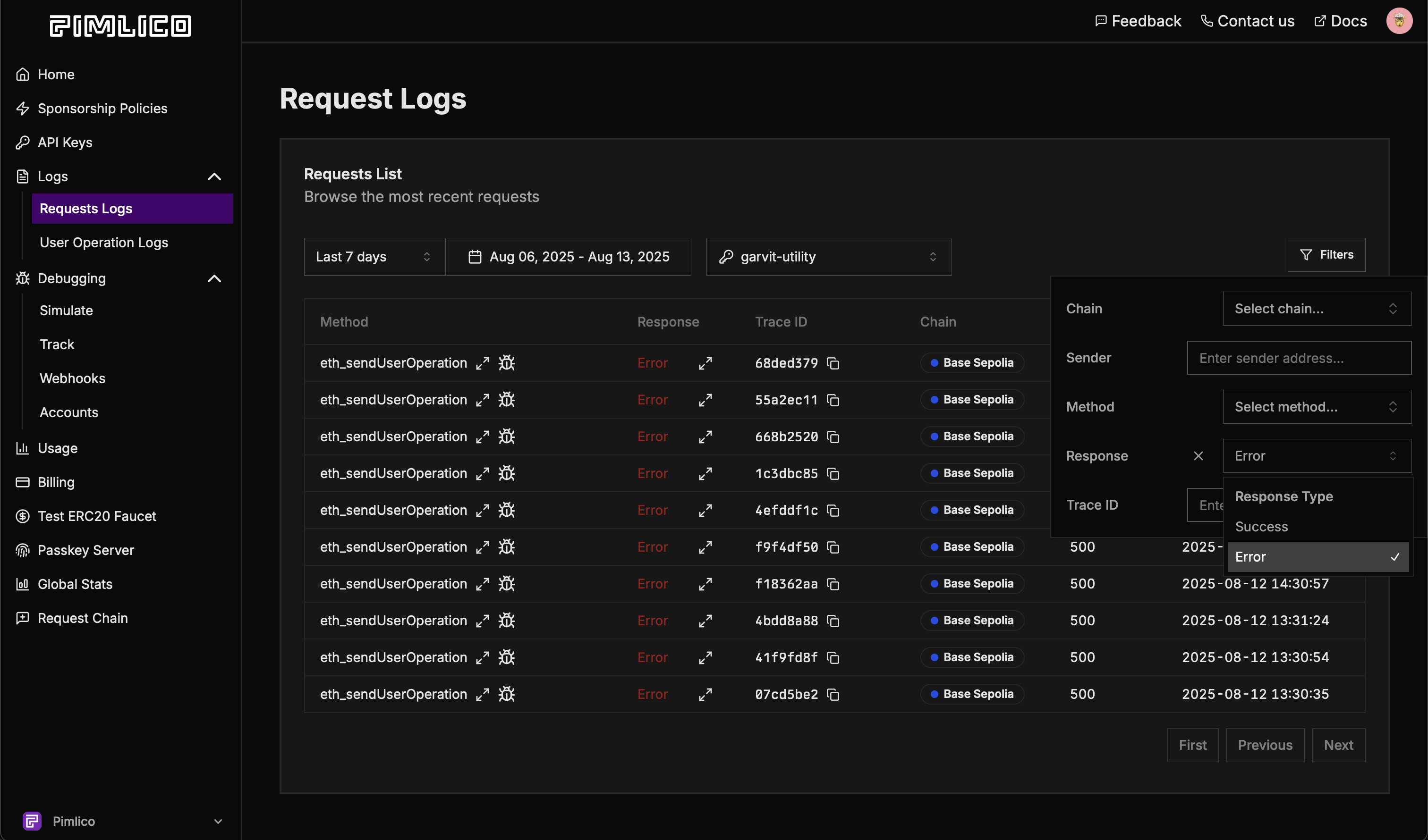 Request logs interface