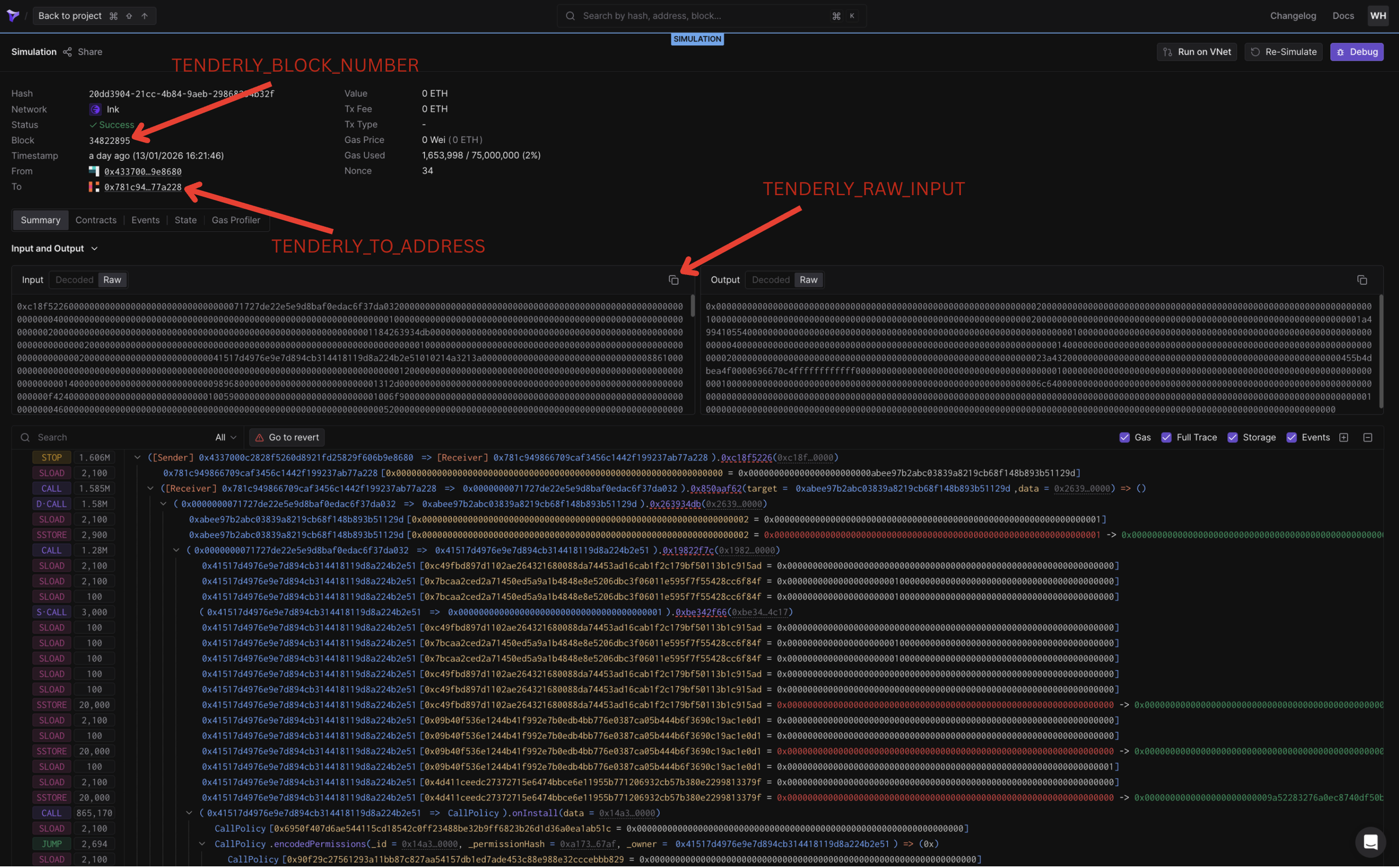 Tenderly cast simulation